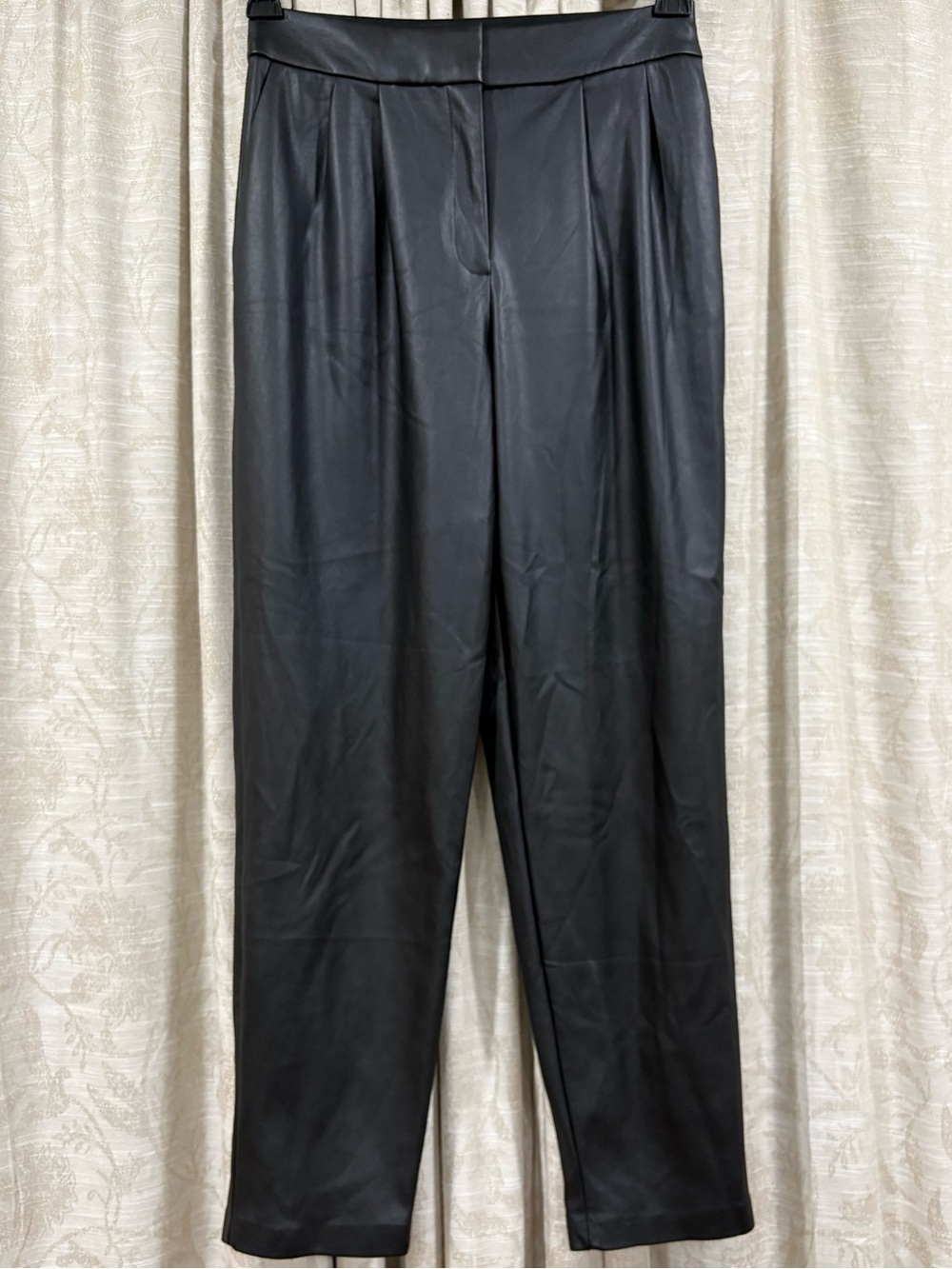Express Black Faux Leather High-Rise Pleated Trousers - Picture 3 of 11